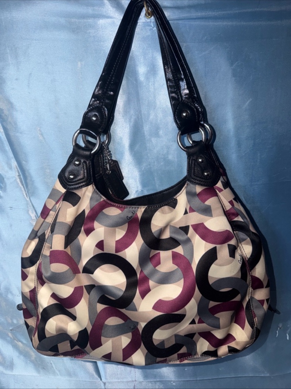 Vintage COACH MAGGIE OP ART HOBO PURPLE CHAINLINK SATCHEL HANDBAG F0967-14420 - Picture 3 of 10